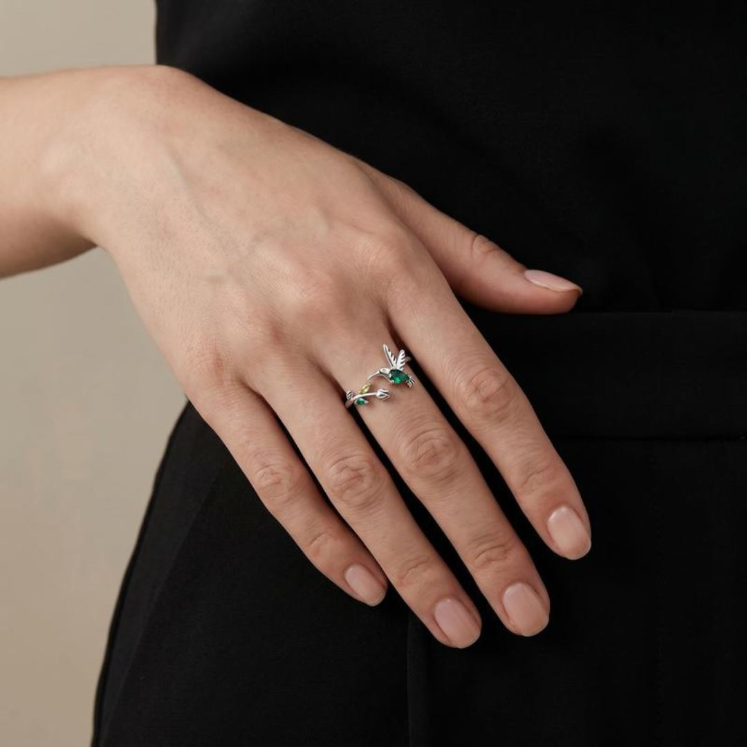 Resizable Hummingbird & Tulip Ring
