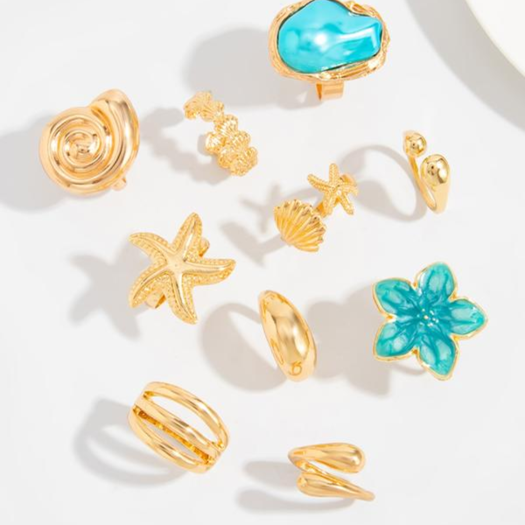 10 PCS Boho Beach Starfish Ring
