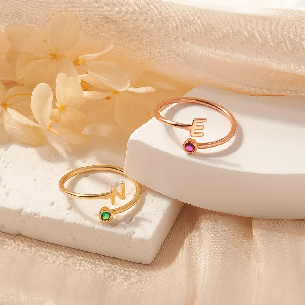 Custom Letter Birthstone Ring