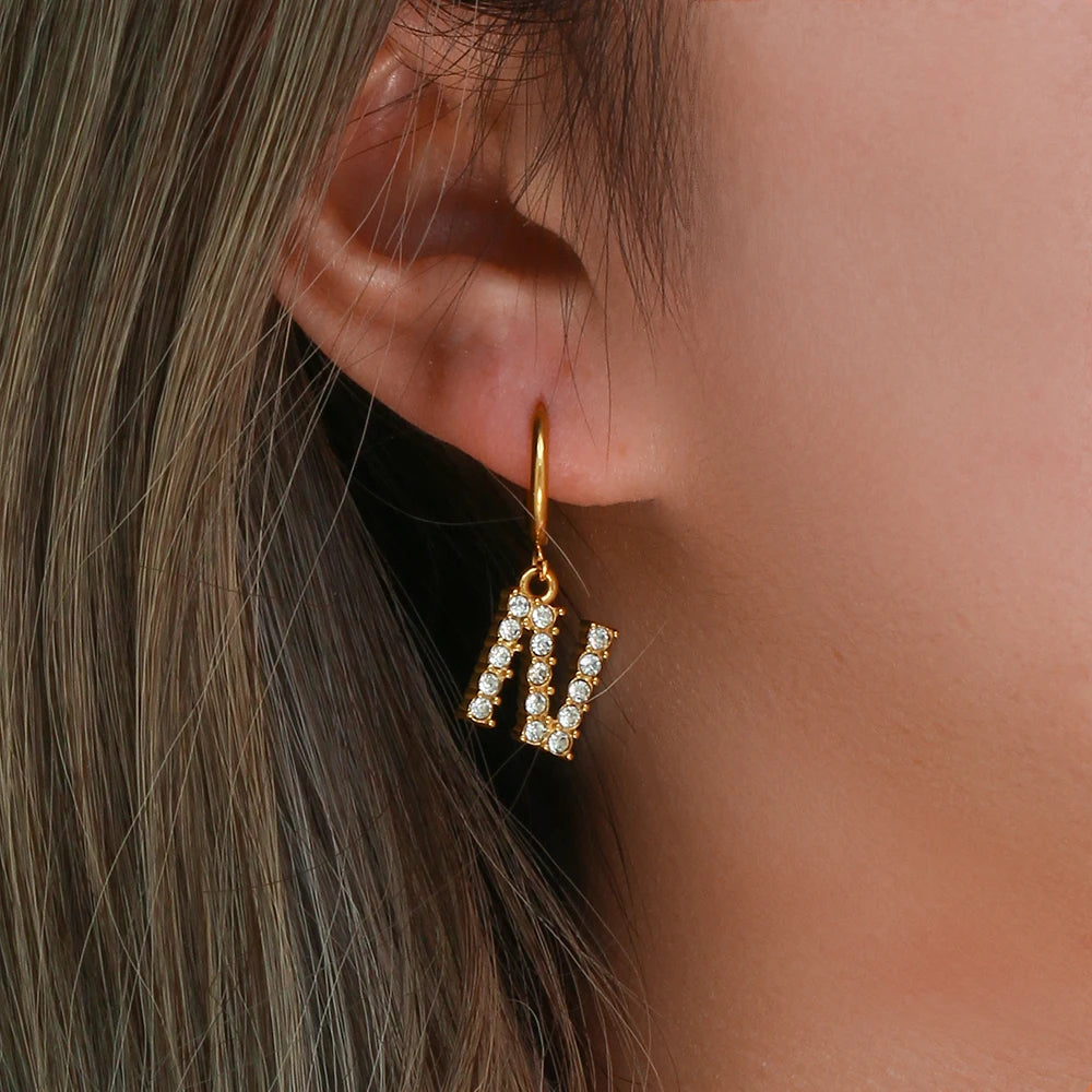 Crystal Letter Hoop Earrings