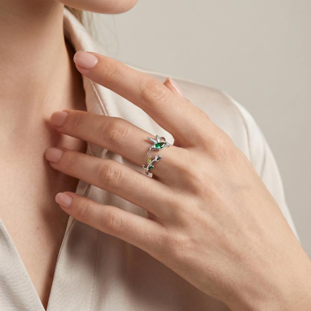 Resizable Hummingbird & Tulip Ring