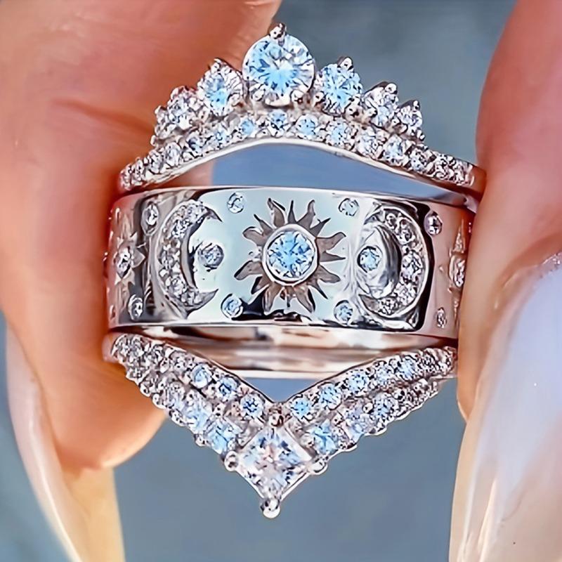 3 PCS Carved Sun & Moon Ring