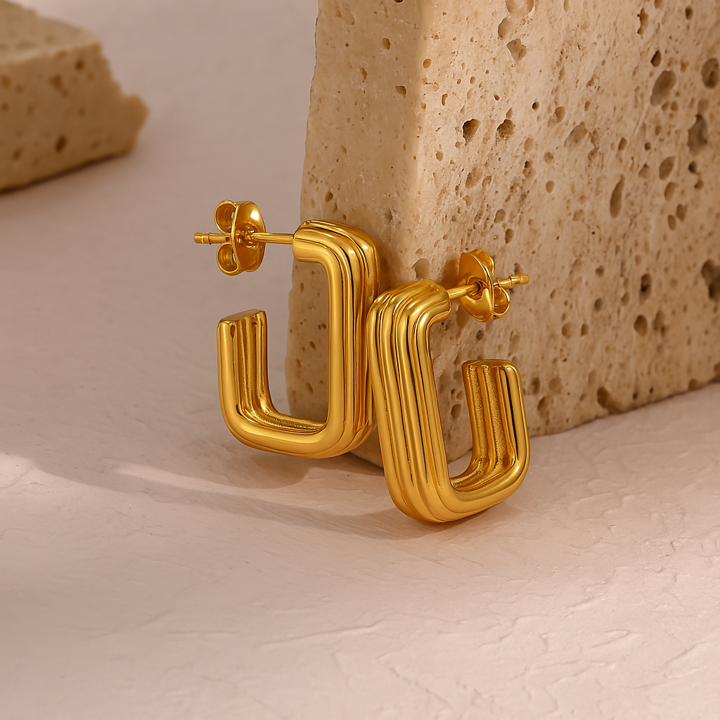Trilayer J Shaped Earrings