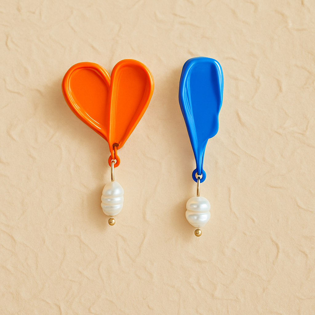 Asymmetrical Oil Painted Pearl Earrings