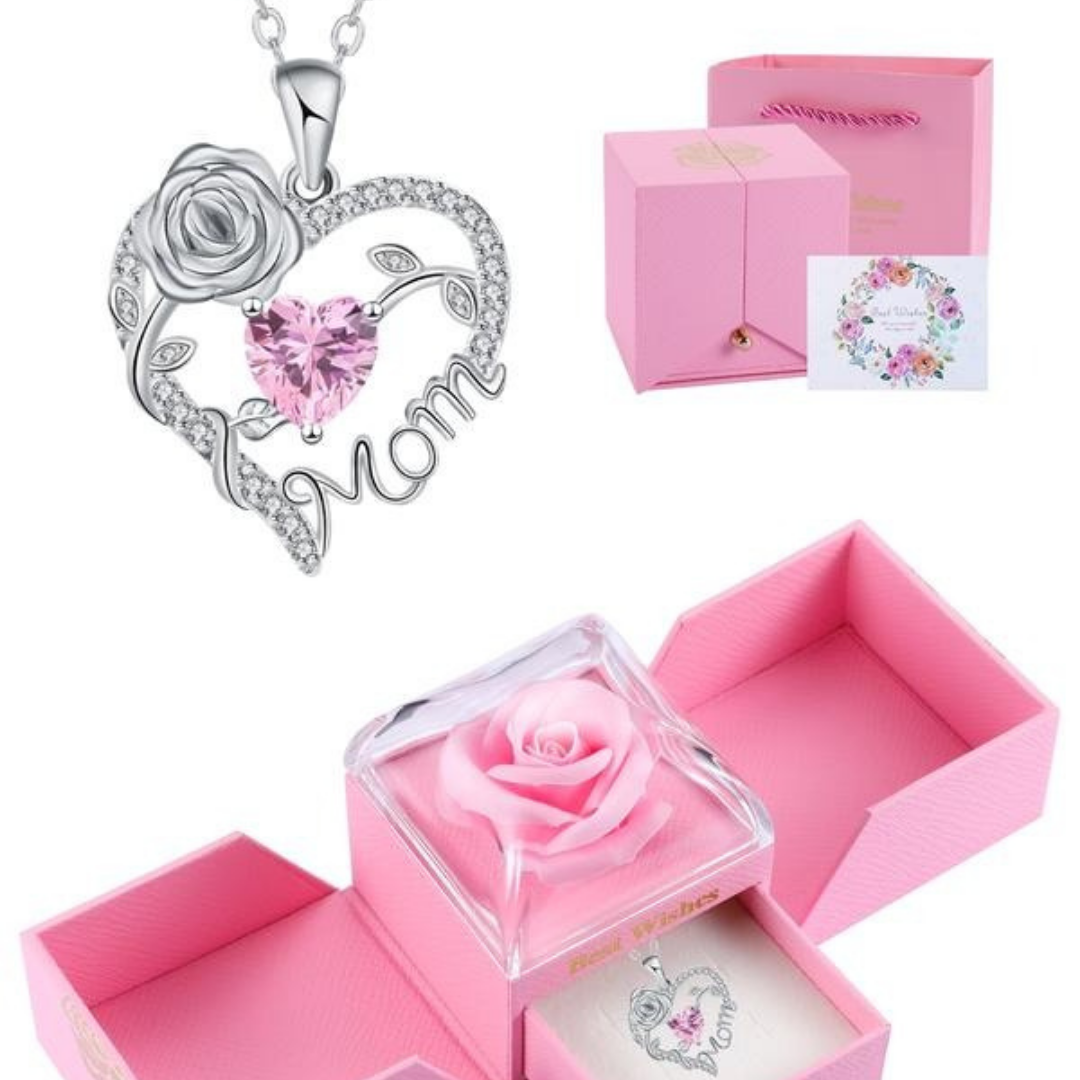 Heart Rose Mom Necklace