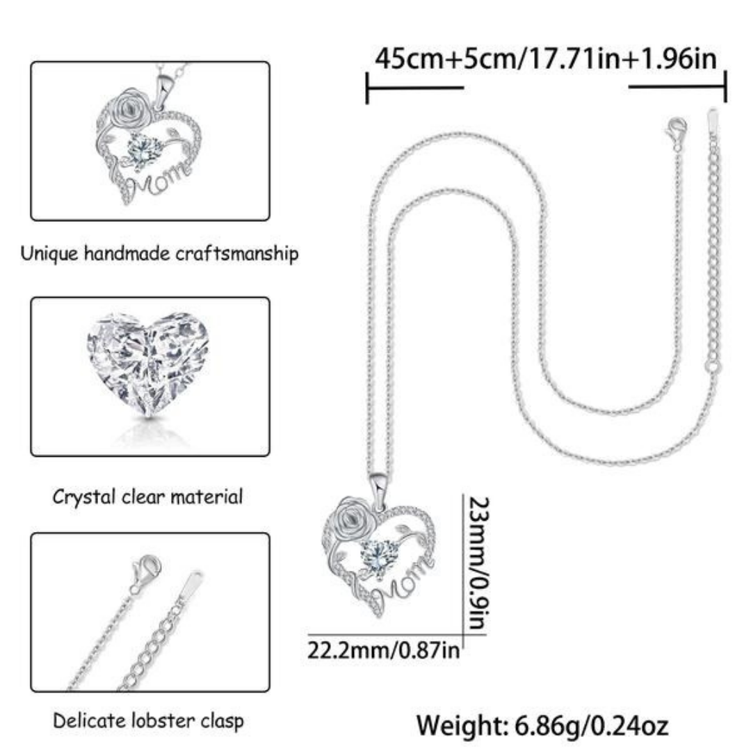 Heart Rose Mom Necklace