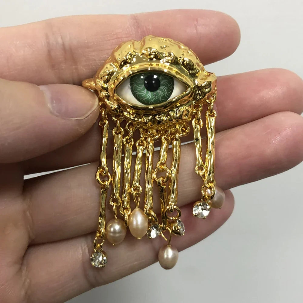 Baroque Eye Pearl Tassel Earrings