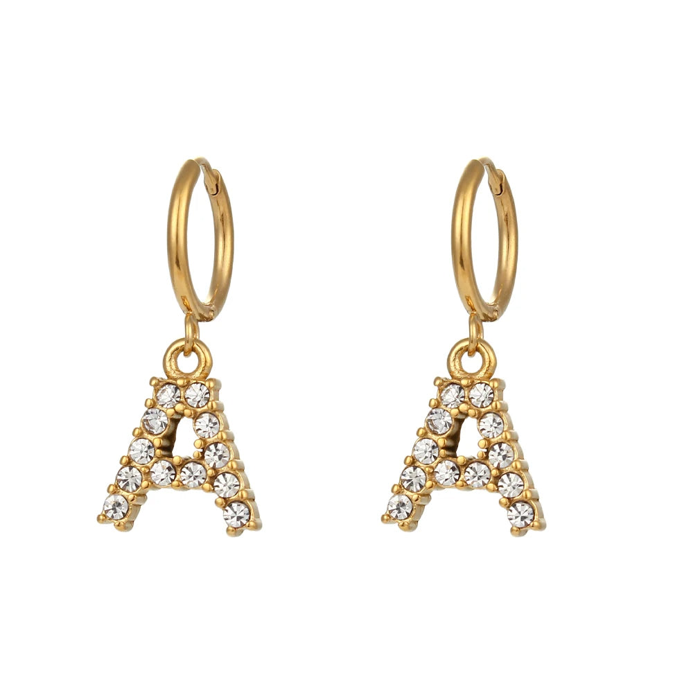 Crystal Letter Hoop Earrings