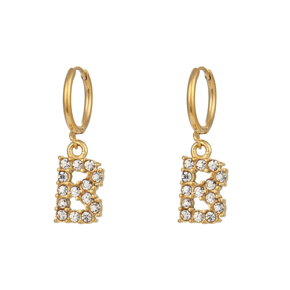 Crystal Letter Hoop Earrings