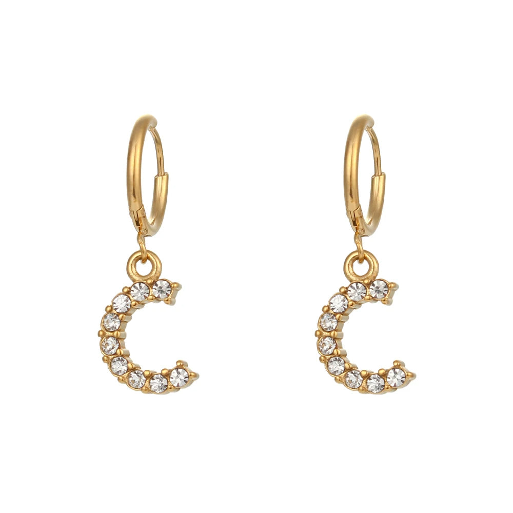 Crystal Letter Hoop Earrings
