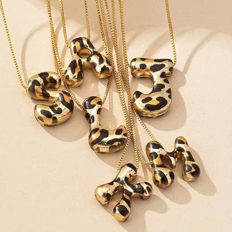 Bubble Leopard Initial Necklace
