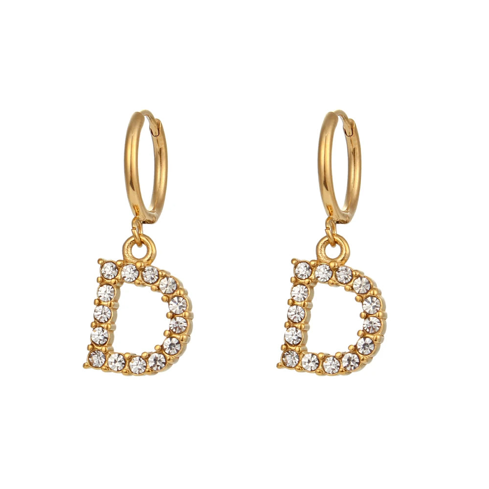 Crystal Letter Hoop Earrings