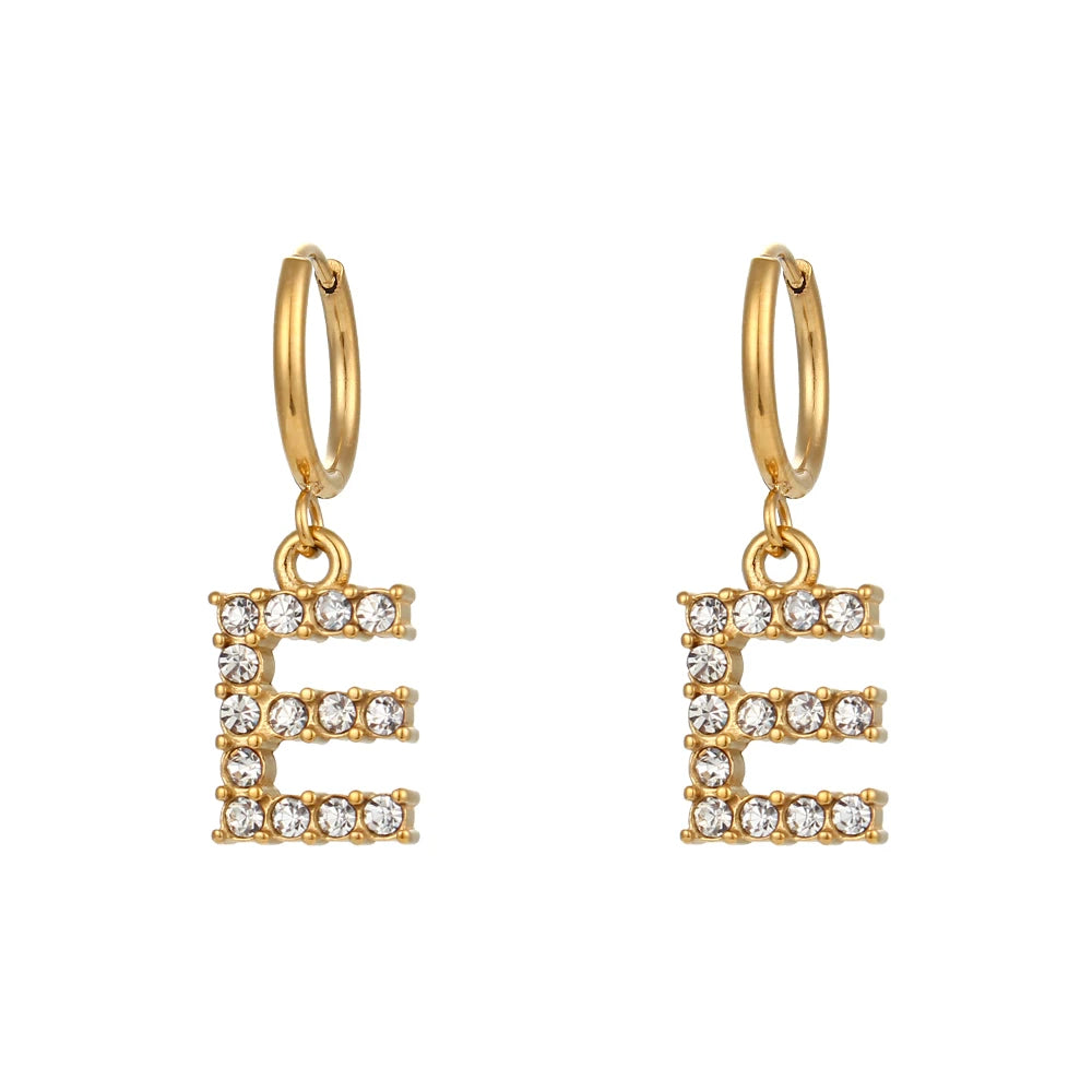 Crystal Letter Hoop Earrings