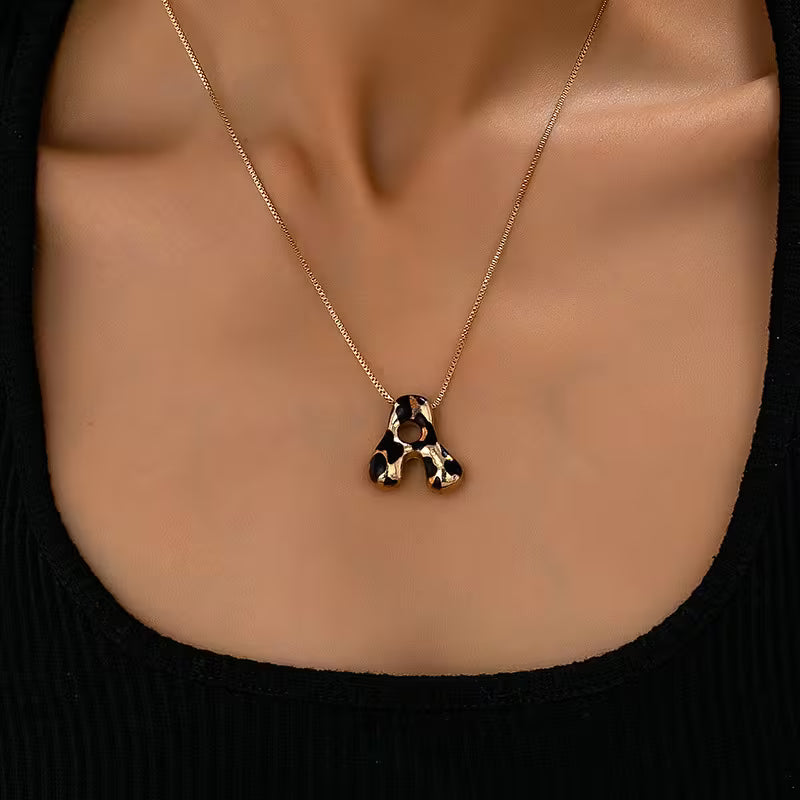 Bubble Leopard Initial Necklace