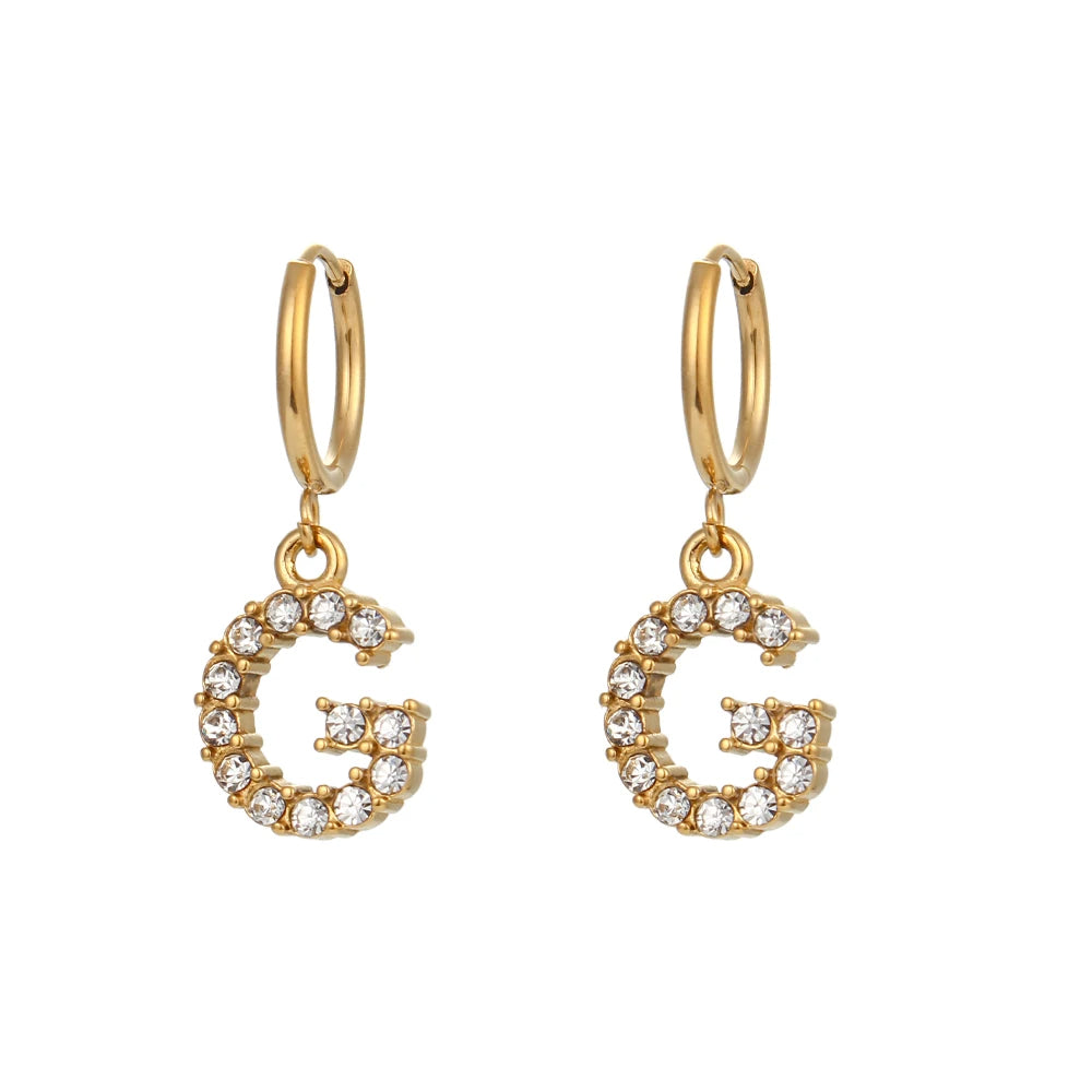 Crystal Letter Hoop Earrings