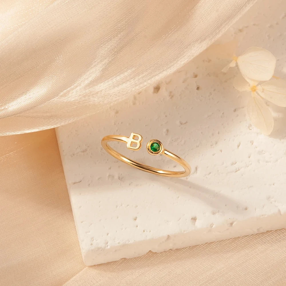 Custom Letter Birthstone Ring