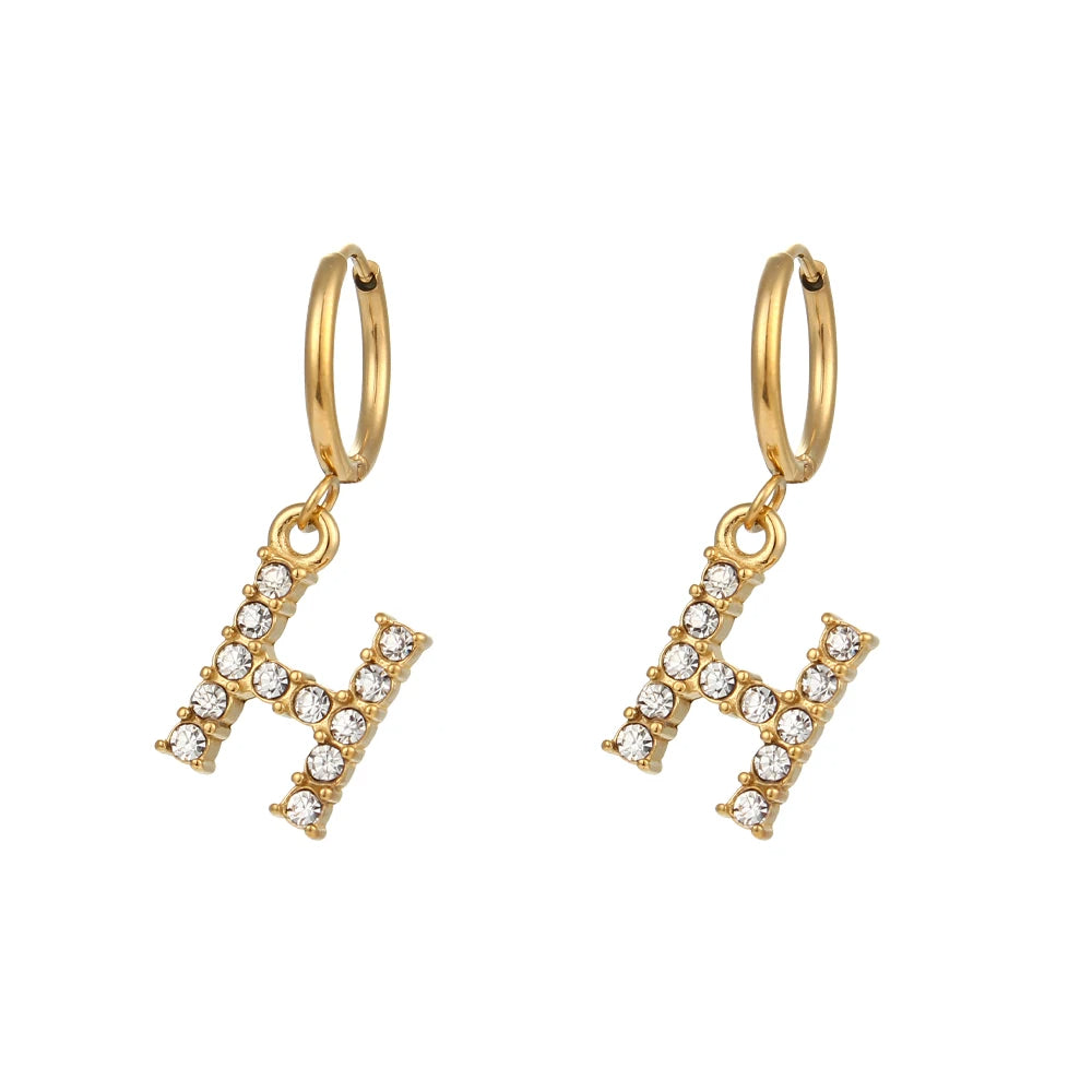 Crystal Letter Hoop Earrings
