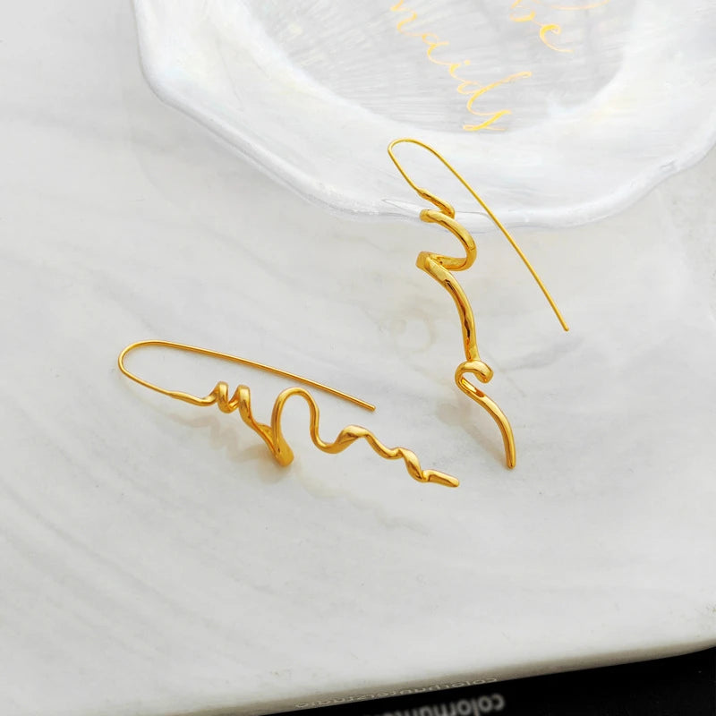 Asymmetric Wire Drop Earrings