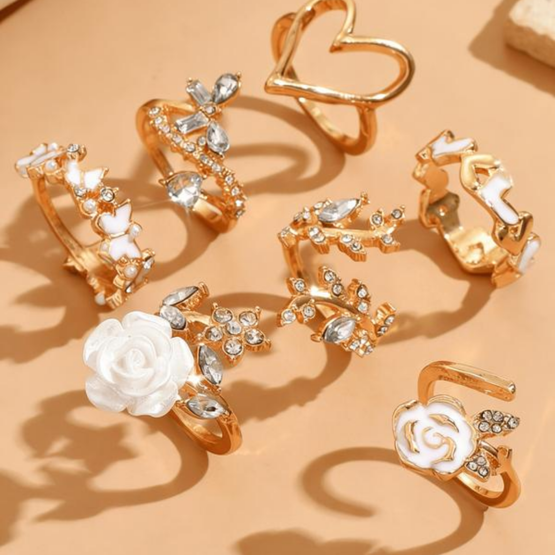 7 PCS Floral Heart Ring Set