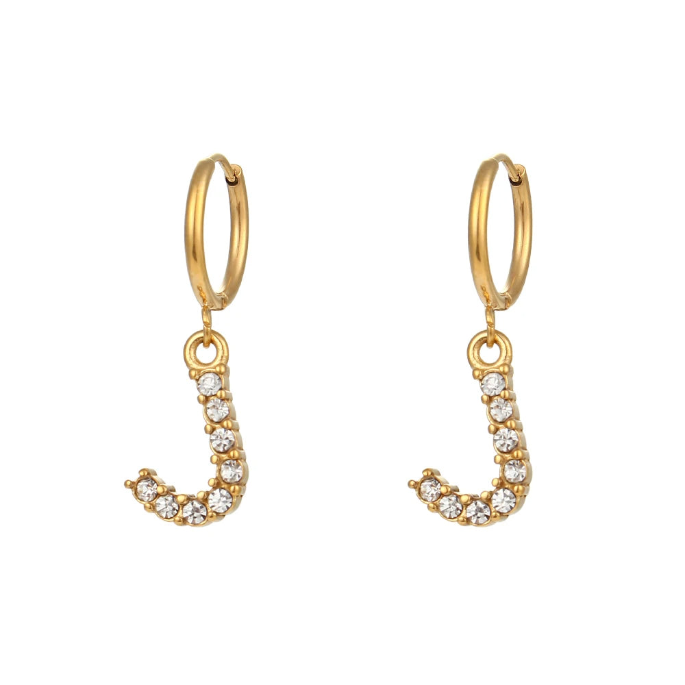 Crystal Letter Hoop Earrings