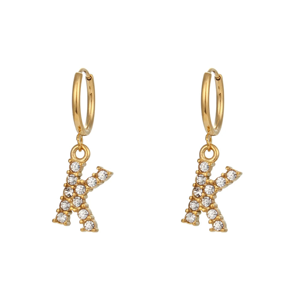 Crystal Letter Hoop Earrings