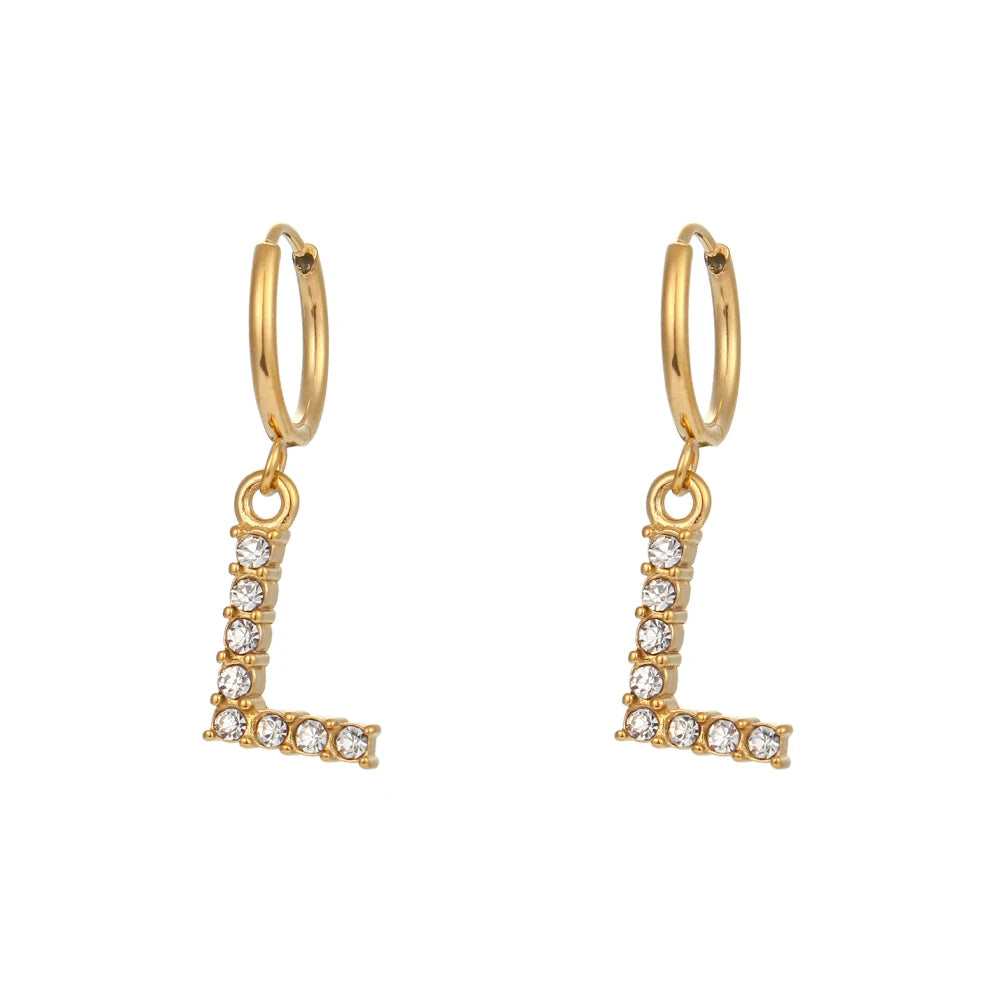 Crystal Letter Hoop Earrings