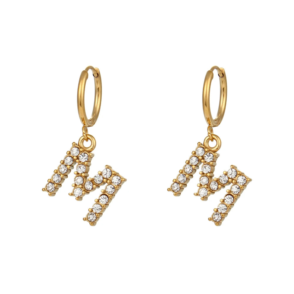 Crystal Letter Hoop Earrings