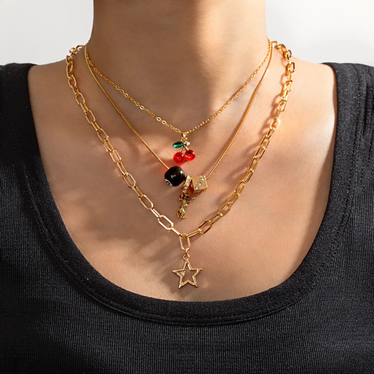 3 PCS Cherry Leopard 8 Ball Necklace