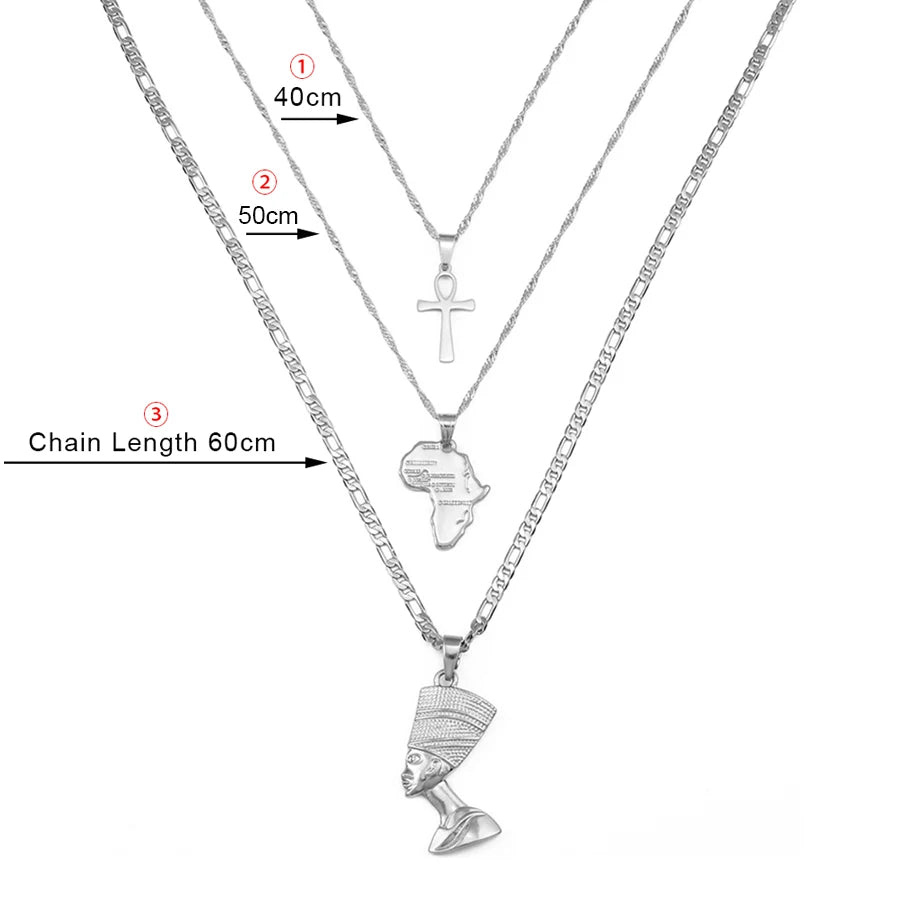 3 PCS Africa & Ankh Necklace Set