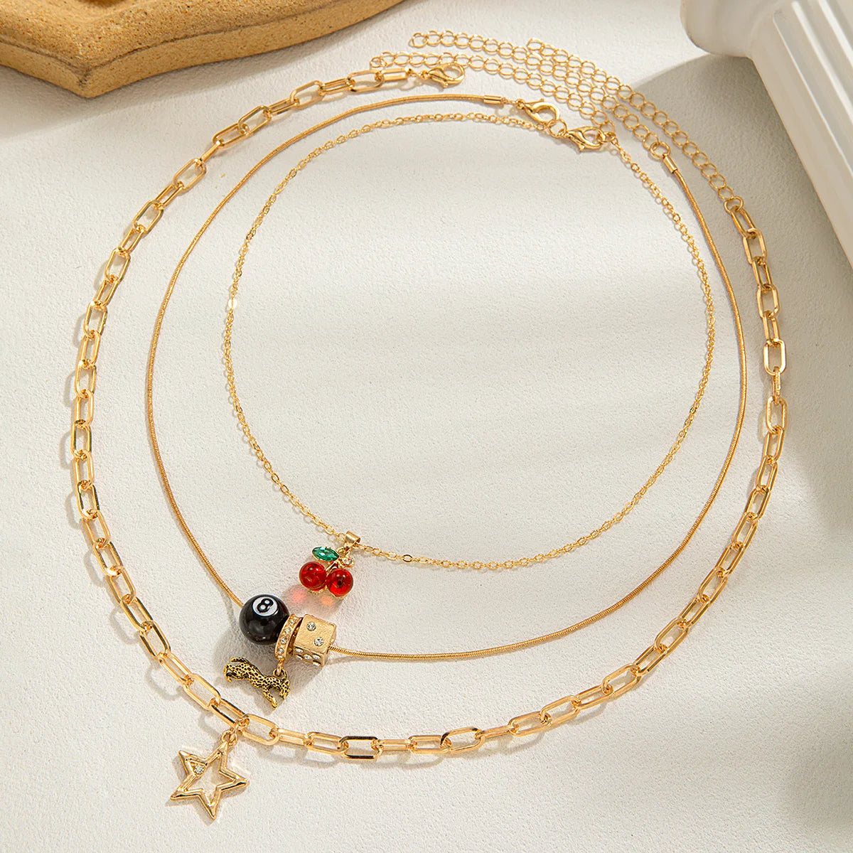 3 PCS Cherry Leopard 8 Ball Necklace