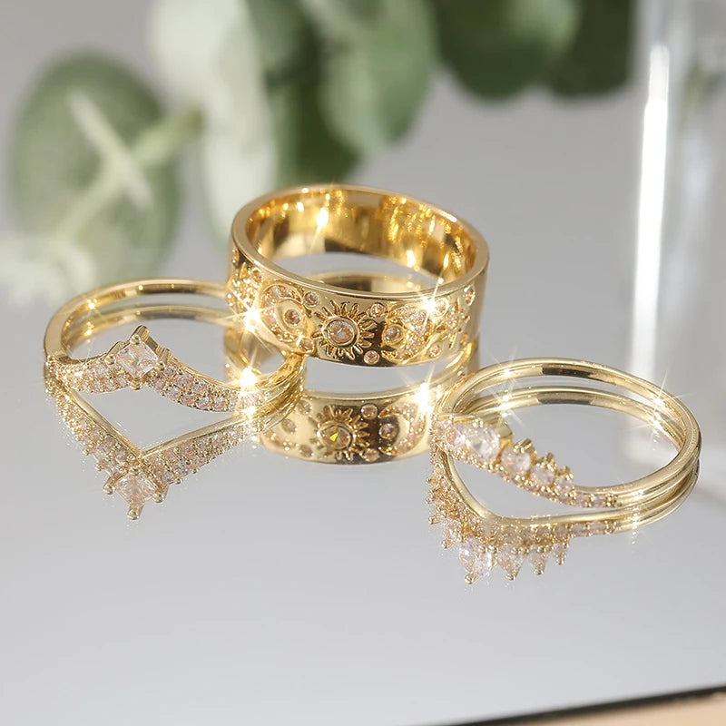 3 PCS Carved Sun & Moon Ring