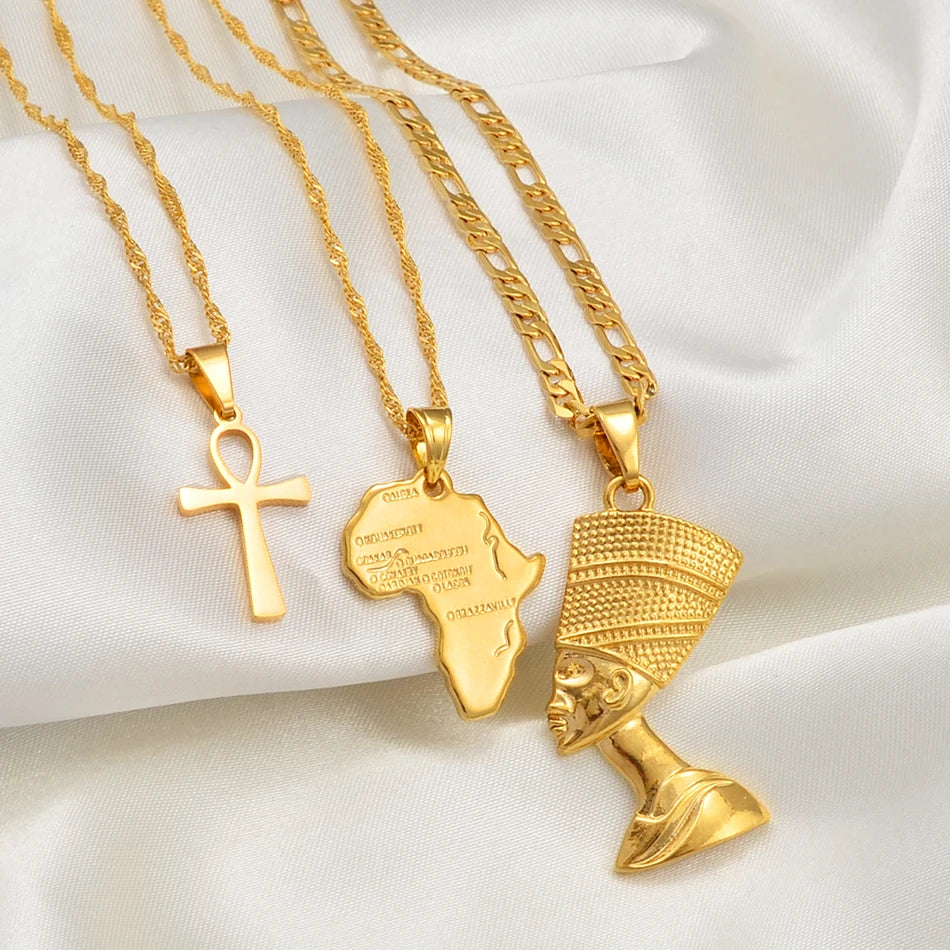 3 PCS Africa & Ankh Necklace Set