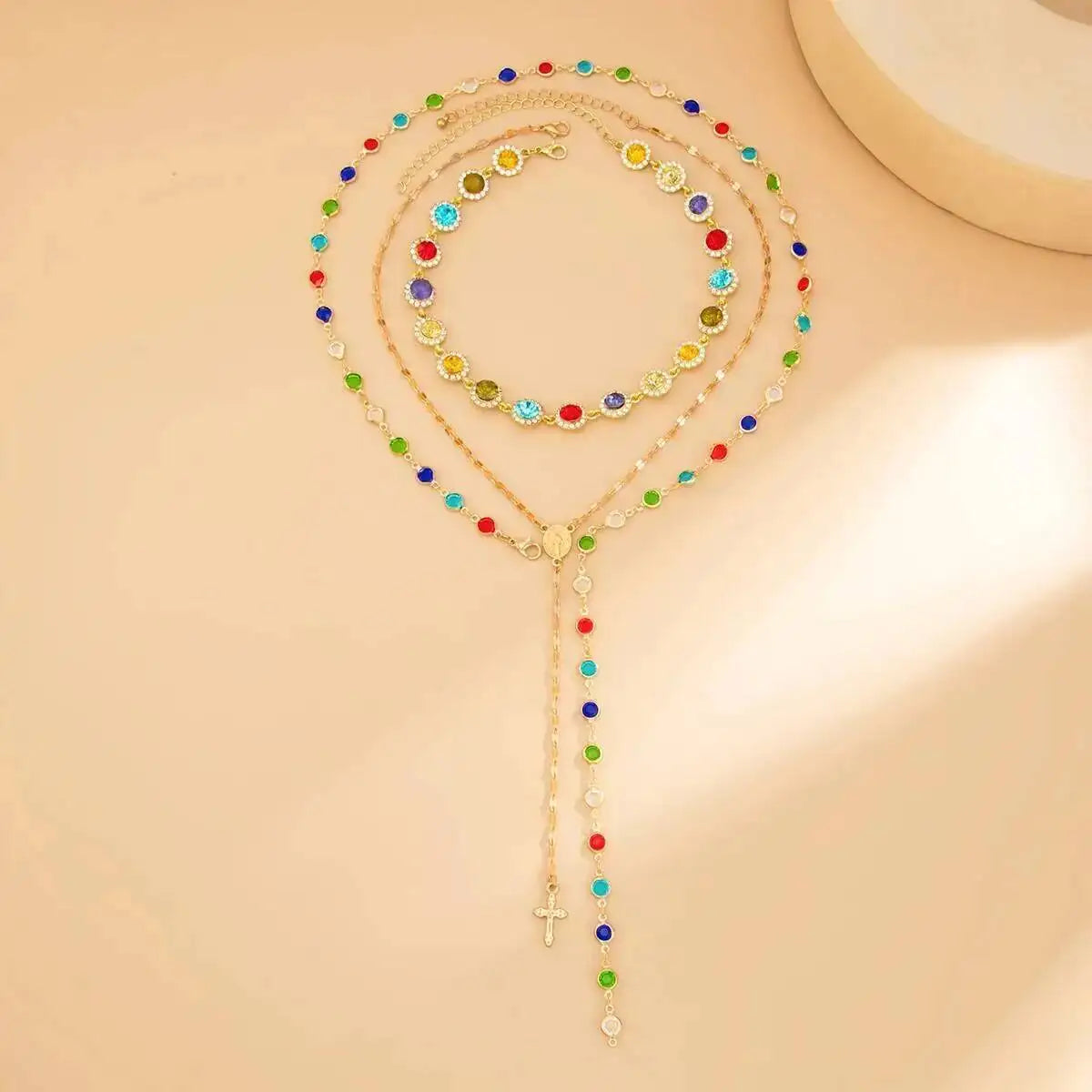 3 PCS Colorful Boho Crystal Necklace
