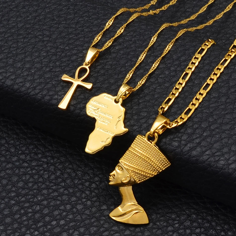 3 PCS Africa & Ankh Necklace Set
