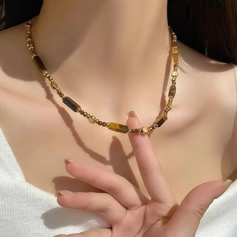 2 PCS Tiger Eye Stone Necklace