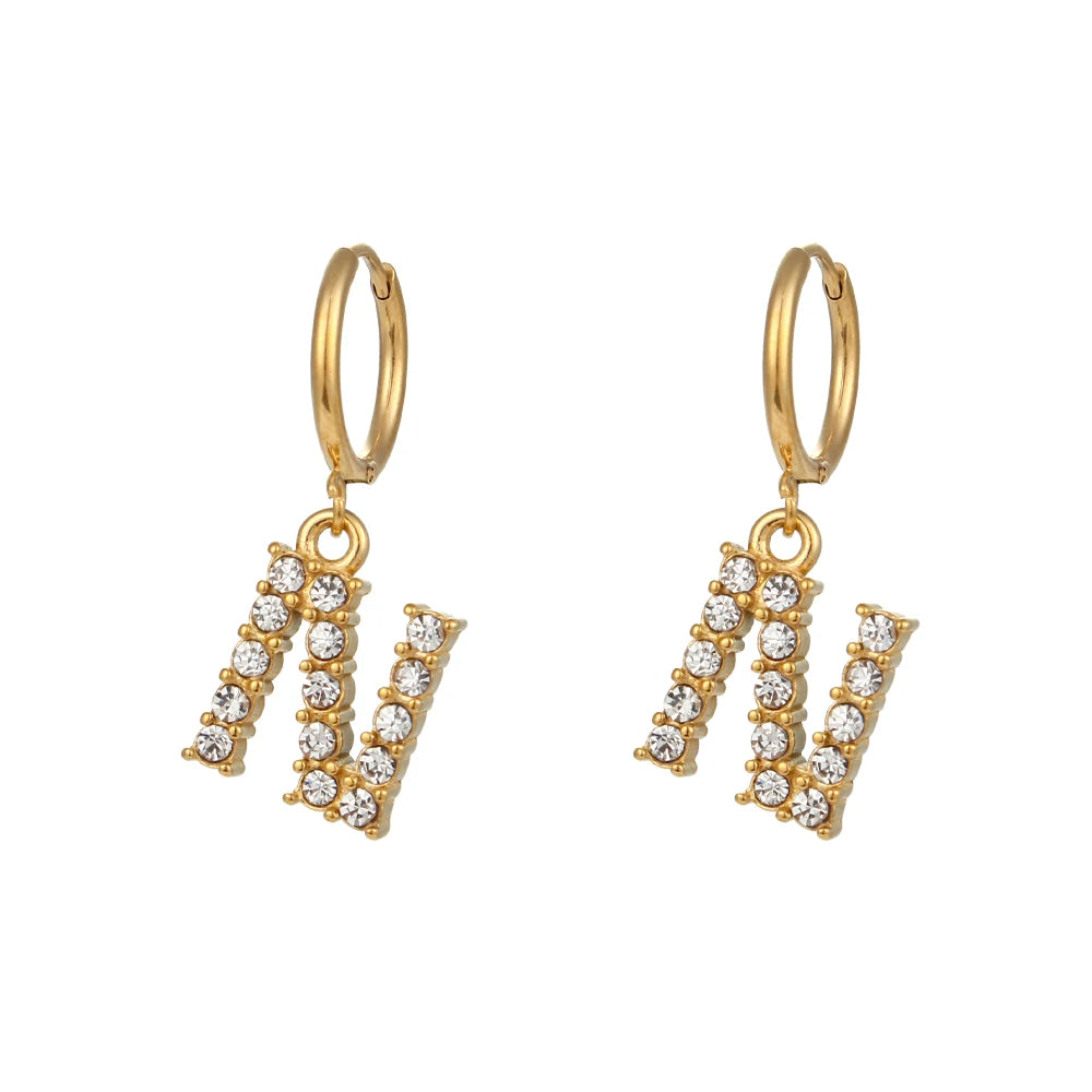 Crystal Letter Hoop Earrings