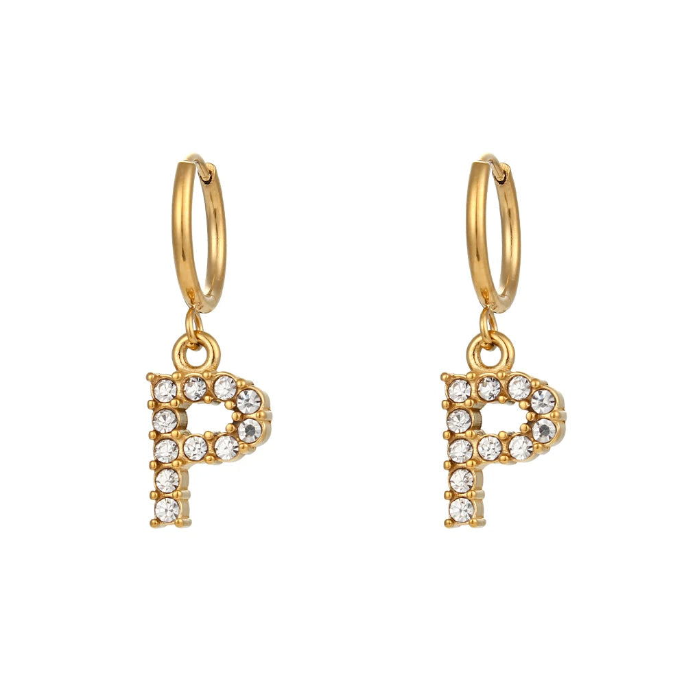 Crystal Letter Hoop Earrings