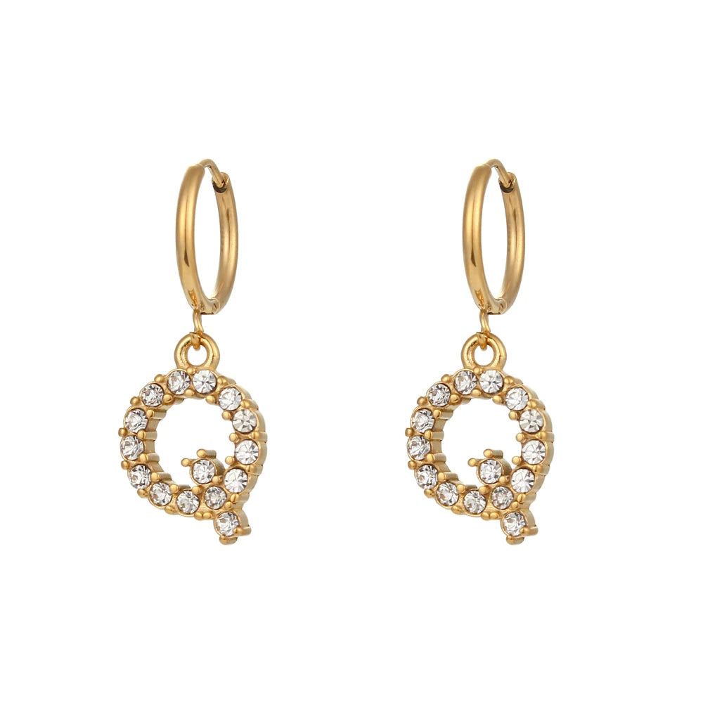 Crystal Letter Hoop Earrings