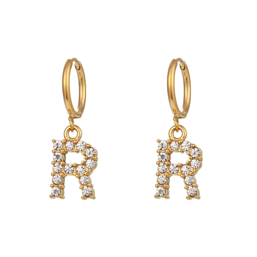 Crystal Letter Hoop Earrings