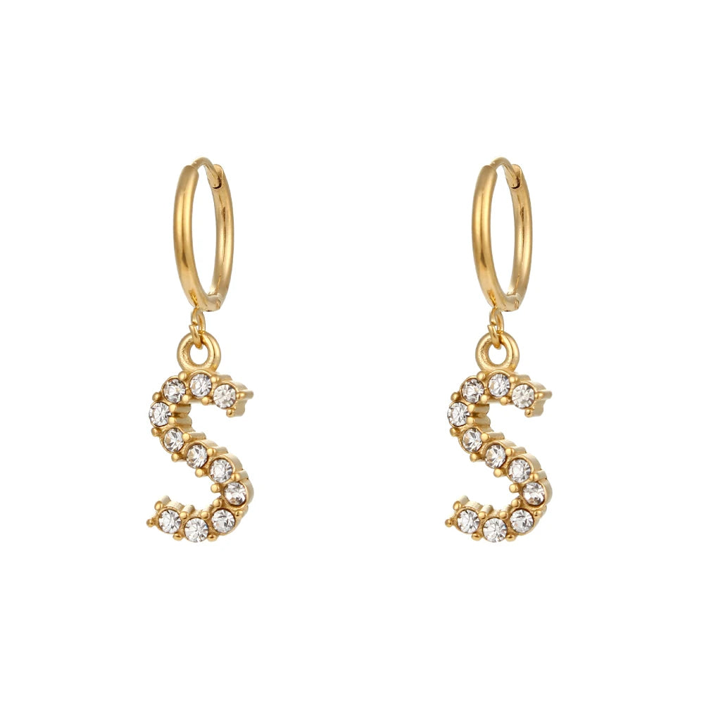 Crystal Letter Hoop Earrings
