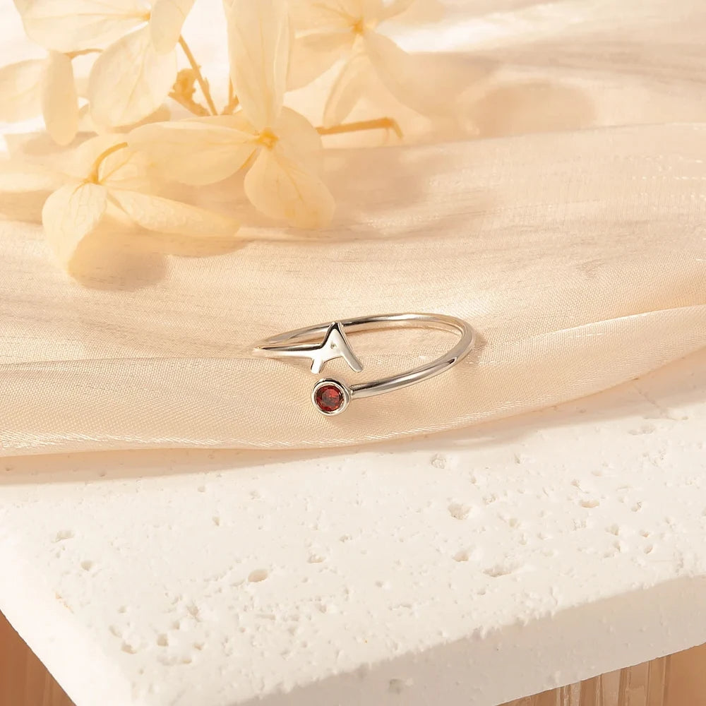 Custom Letter Birthstone Ring