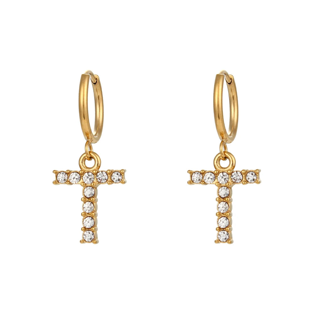 Crystal Letter Hoop Earrings