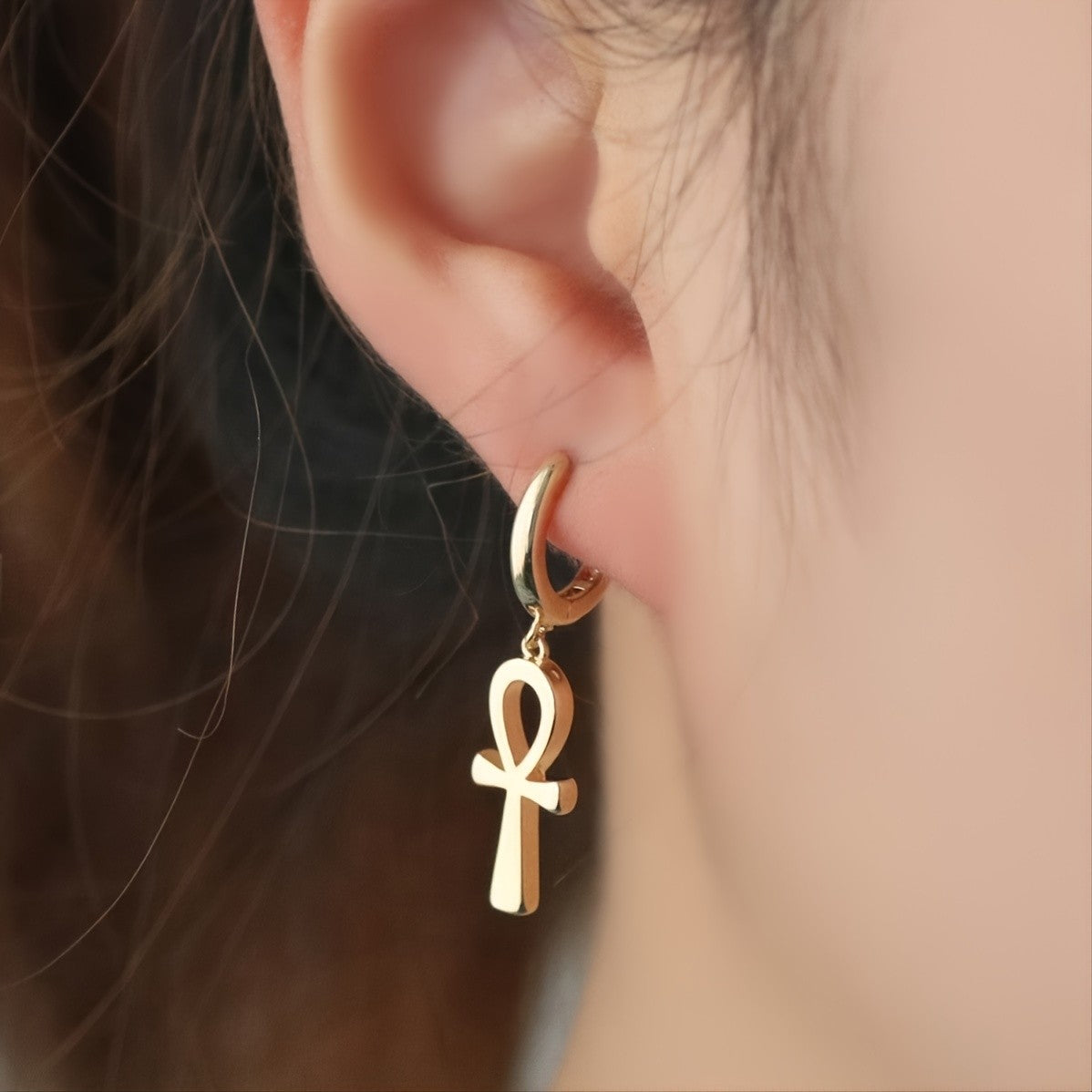 14k Vintage Ankh Drop Earrings