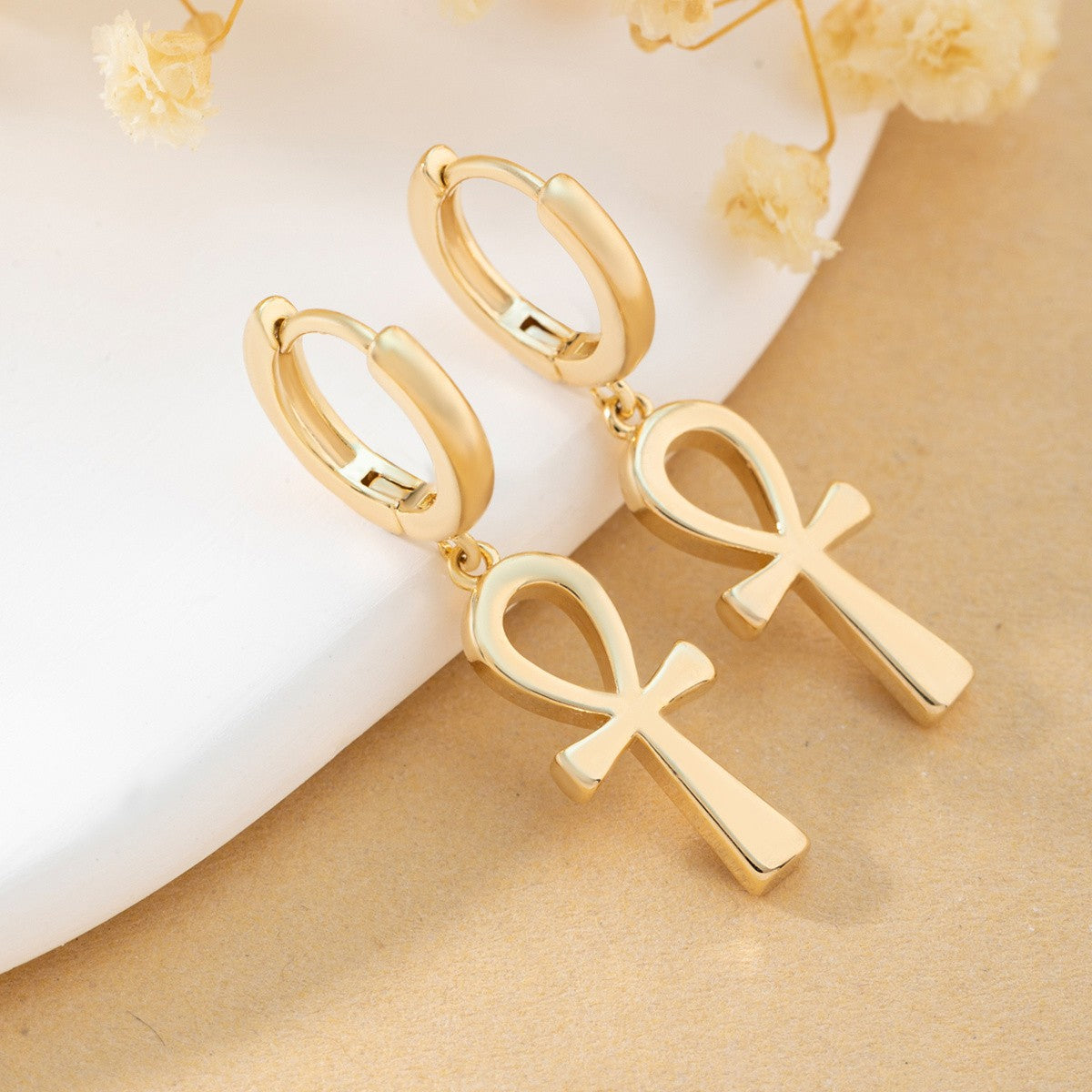 14k Vintage Ankh Drop Earrings