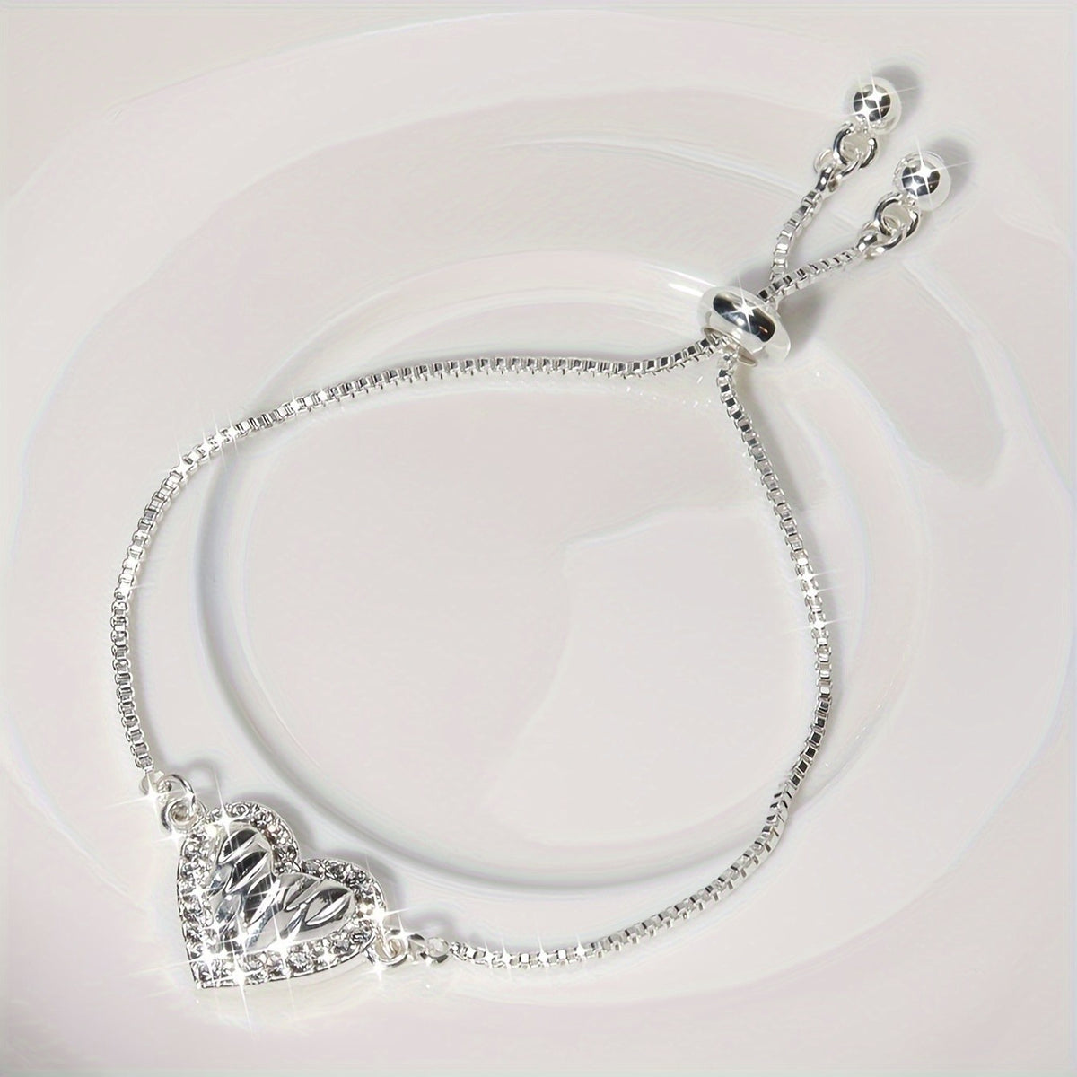 Adjustable Silver Heart Bracelet
