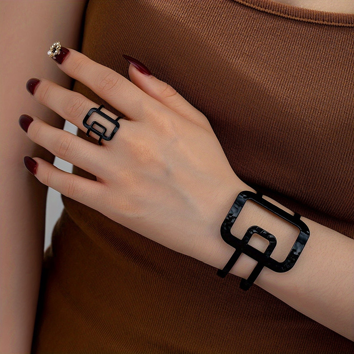 Geometric Open Cuff Bracelet and Ring Set