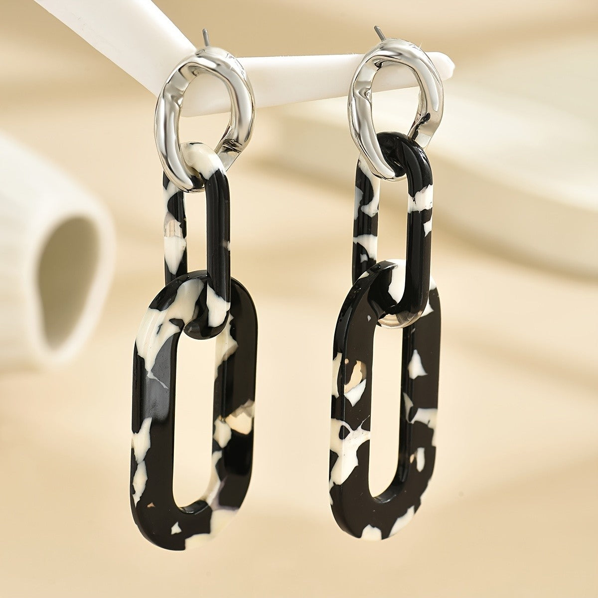 Geometric Black and White Acrylic Drop Earrings