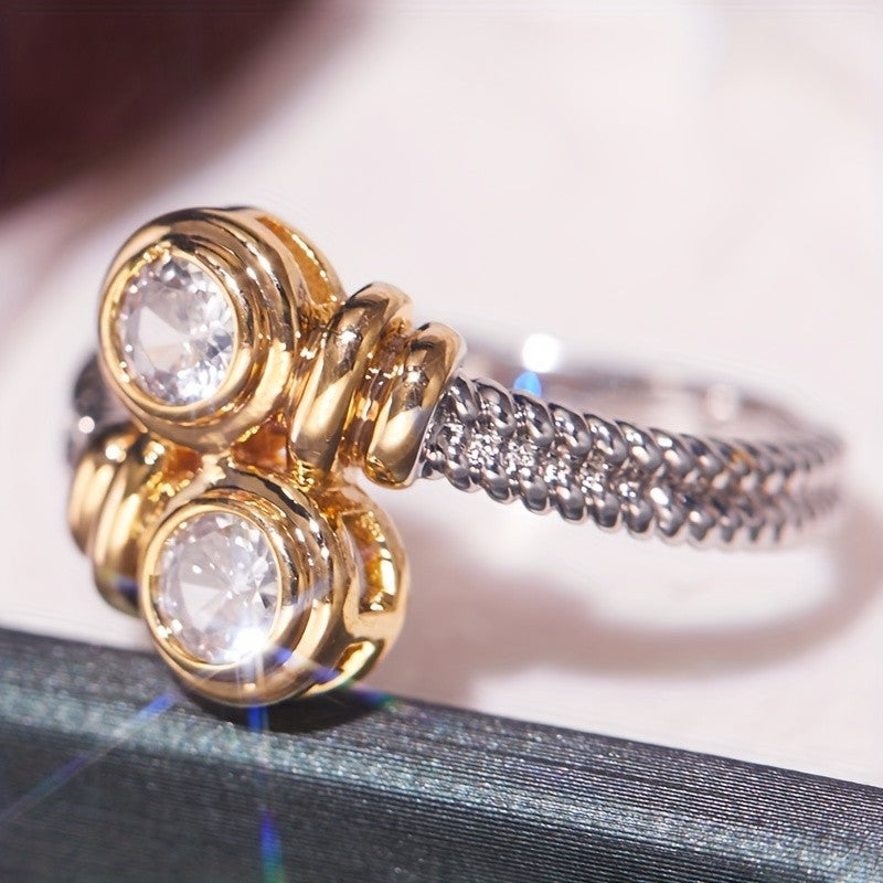 Two-Tone Twisted Zircon Ring