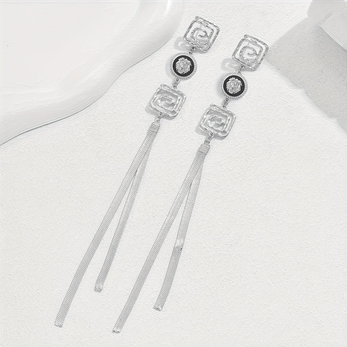Vintage Geometric Lion Tassel Earrings