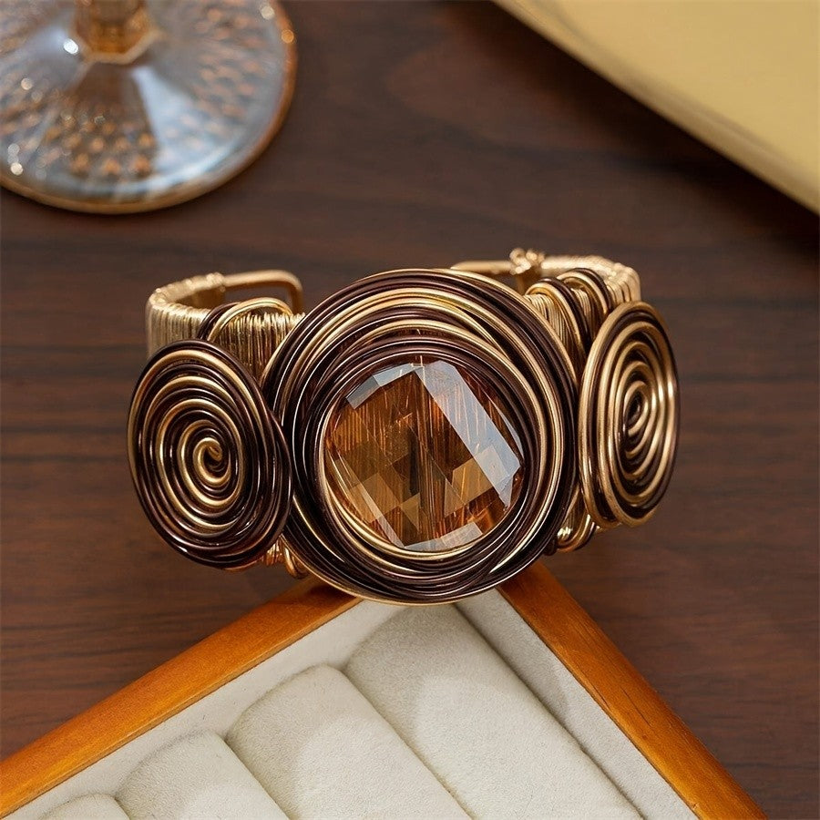 Vintage Wire Woven Stone Cuff Bracelet
